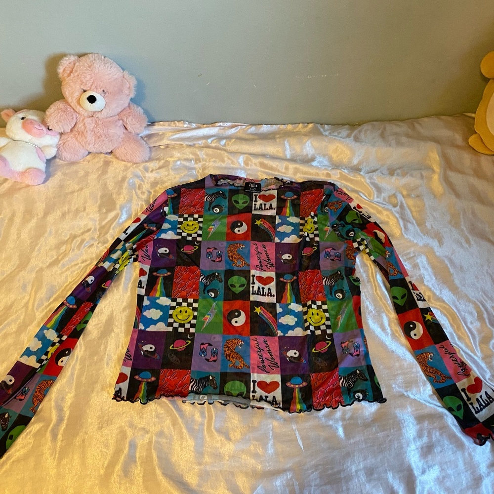 Dressed in LaLa Mesh Top in Be Yourself Patchwork (size XL)